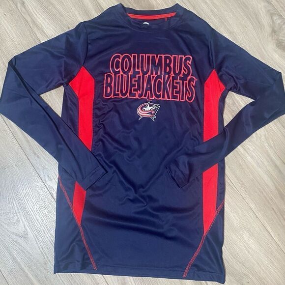 NHL  Mens Columbus Blue Jackets Dri Fit Navy Blue Long Sleeve Shirt Size Small - Picture 1 of 4